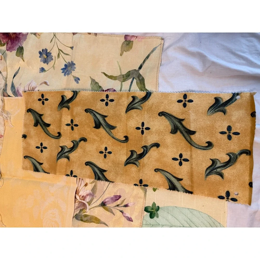 Lot of 6 yellow floral color design fabrics‎ leaves solid quality vintage new